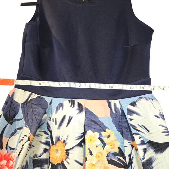 CB Est‎ 1962 Womens Size 4 Petite Floral Dress Navy Blue Stretch Sleeveless - Picture 11 of 16